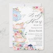 Invitation Baby shower Chic Rose Floral High Tea Party (Devant)