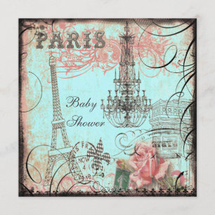 Invitation Baby shower Chic Tour Eiffel & Chandelier