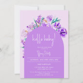 Invitation Baby shower chic violet fleuri arc neutre hello (Devant)