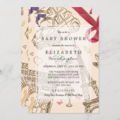 Invitation Baby shower | Chic Whimsical Pink Paris & Bow (Devant / Derrière)