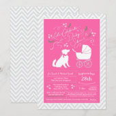 Invitation Baby Shower Chien Berger Australien Rose Fille (Devant / Derrière)