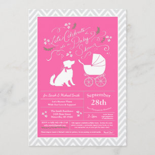 Invitation Baby Shower Chien Berger Australien Rose Fille
