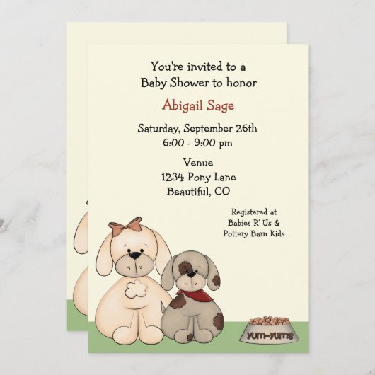 Invitation Baby shower Chien Chien Chien Chien Chien Puppy In (Devant / Derrière)
