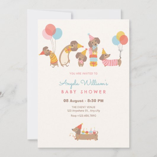 Invitation Baby shower chien mignon (Devant)