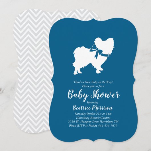 Invitation Baby Shower Chien Papillon Bleu Garçon (Devant / Derrière)