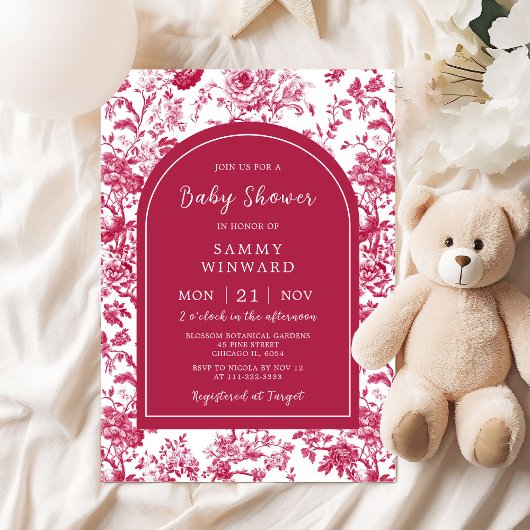 Invitation Baby shower chinois rose antique