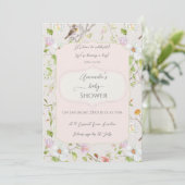 Invitation Baby shower chinois rose floral (Debout devant)