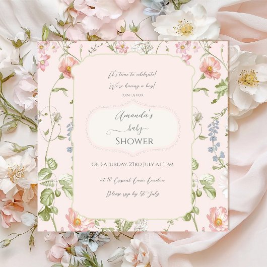 Invitation Baby shower chinois rose floral