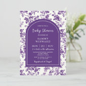 Invitation Baby shower Chinoiserie d'antiquité violet (Debout devant)