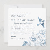 Invitation Baby shower Chinoiserie - Floral bleu (Devant)