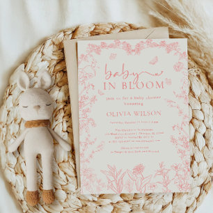 Invitation Baby shower Chinoiserie Rose Peach En Fleur