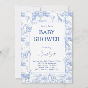 Invitation Baby shower chinoiserie toile de Jouy bleue