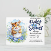 Invitation Baby shower Chipmunk Blue Boy (Debout devant)