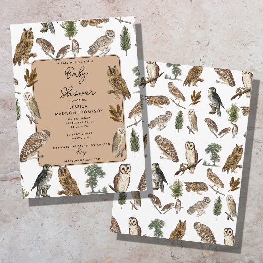 Invitation Baby Shower Chouette Aquarelle Vintage Forêt