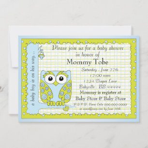 Invitation baby shower Chouette bleue verte