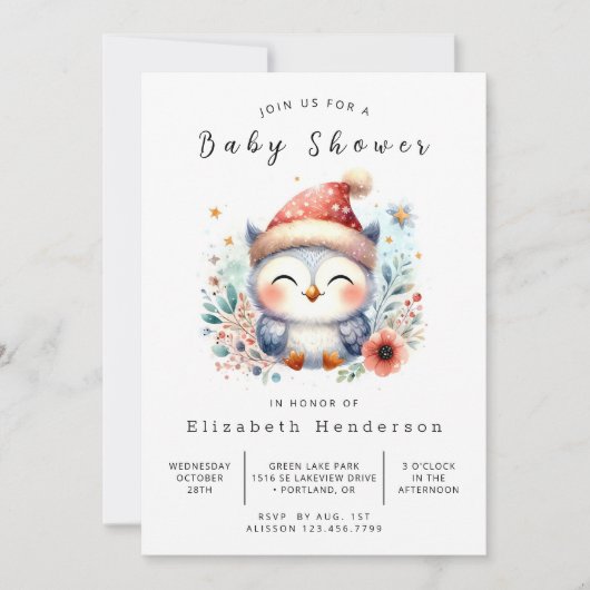 Invitation Baby shower Chouette modifiable classique (Devant)