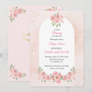 Invitation Baby shower chrétien sur le thème floral avec croi