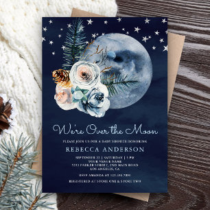 Invitation Baby Shower Ciel Nocturne Bohème Fleurs Aquarelle