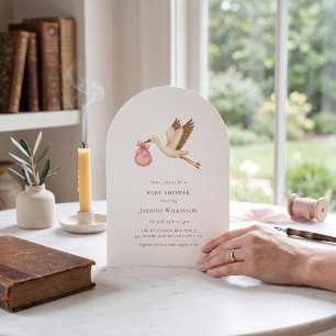 Invitation Baby shower cigogne aquarelle minimale