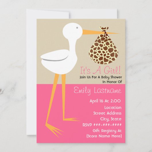 Invitation Baby shower - cigogne avec le paquet d'impression (Devant)
