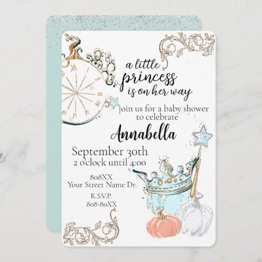 Invitation Baby shower Cinderella Princess (Devant / Derrière)