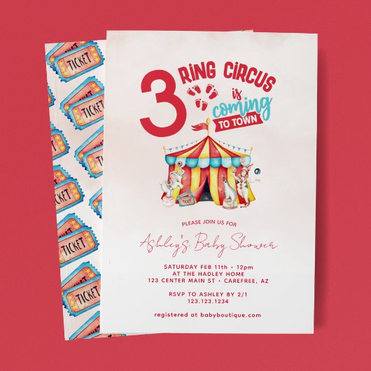 Invitation Baby shower Circus Big Top Triplets
