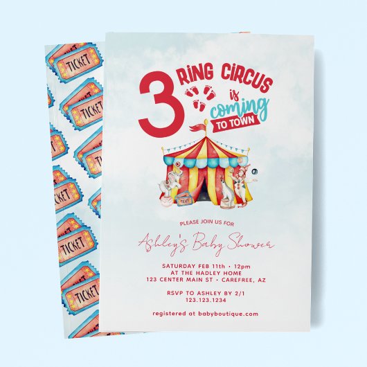 Invitation Baby shower Circus Big Top Triplets
