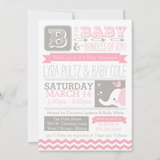 Invitation baby shower - Circus Elephant & Chevron (Devant)