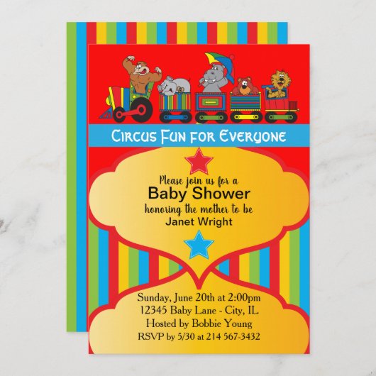 Invitation Baby shower Circus Fun (Devant / Derrière)