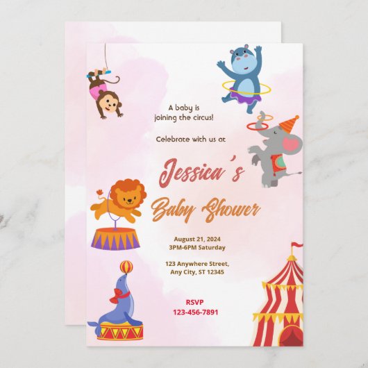 Invitation Baby shower cirque (Devant / Derrière)