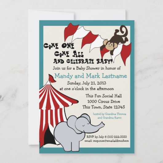 Invitation Baby shower cirque (Devant)