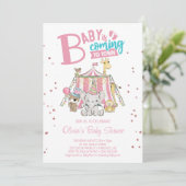 Invitation Baby Shower Cirque Carnaval Rose (Debout devant)