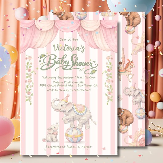 Invitation Baby Shower Cirque Pastel