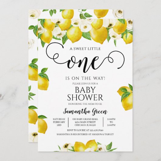 Invitation Baby shower citron (Devant / Derrière)