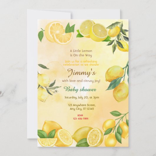 Invitation Baby shower citron (Devant)