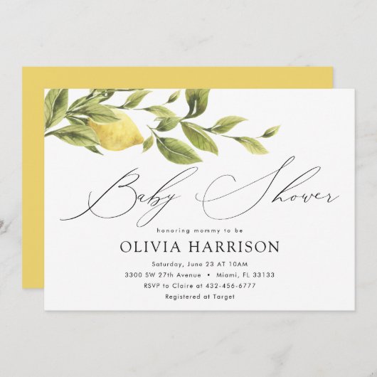 Invitation Baby shower citron (Devant / Derrière)