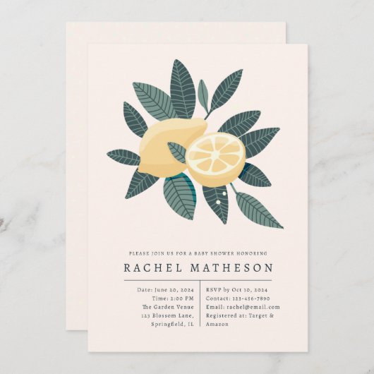 Invitation baby shower citron (Devant / Derrière)