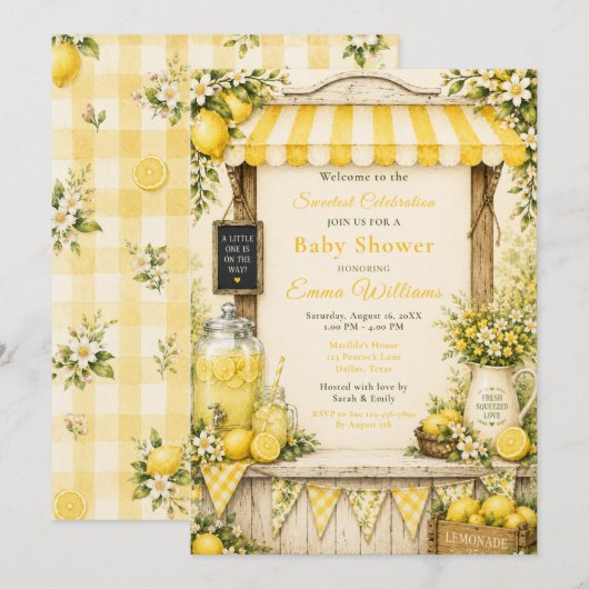 Invitation Baby Shower Citron (Devant / Derrière)