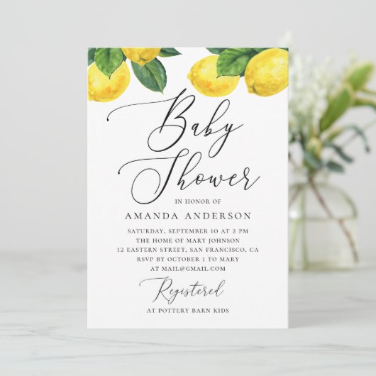 Invitation Baby shower citron aquarelle | Citrus élégant (Debout devant)