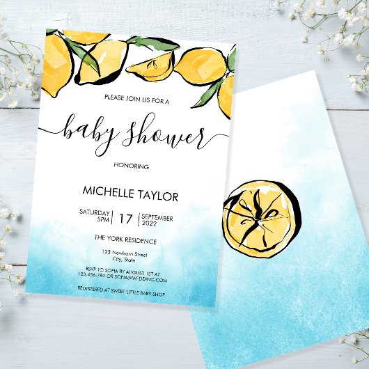 Invitation Baby shower citron aquarelle garçon
