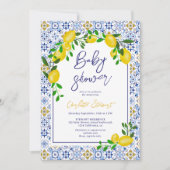 Invitation Baby shower citron bleu italien (Devant)