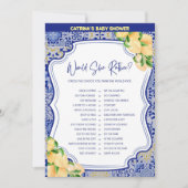 Invitation Baby shower Citron Carreaux Bleus - Nom modifiable (Devant)