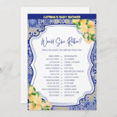 Invitation Baby shower Citron Carreaux Bleus - Nom modifiable (Devant / Derrière)