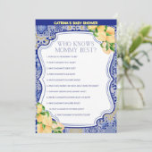 Invitation Baby shower Citron Carreaux Bleus - Nom modifiable (Debout devant)