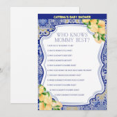 Invitation Baby shower Citron Carreaux Bleus - Nom modifiable (Devant / Derrière)