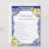 Invitation Baby shower Citron Carreaux Bleus - Nom modifiable (Devant)