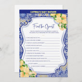 Invitation Baby shower Citron Carreaux Bleus - Nom modifiable (Devant / Derrière)