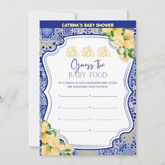 Invitation Baby shower Citron Carreaux Bleus - Nom modifiable (Devant)
