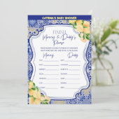 Invitation Baby shower Citron Carreaux Bleus - Nom modifiable (Debout devant)