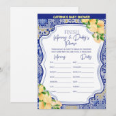 Invitation Baby shower Citron Carreaux Bleus - Nom modifiable (Devant / Derrière)